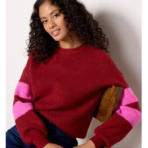 NWT Evereve John + Jenn Women's Greta Striped Sleeve Sweater | Burgundy Pink | S